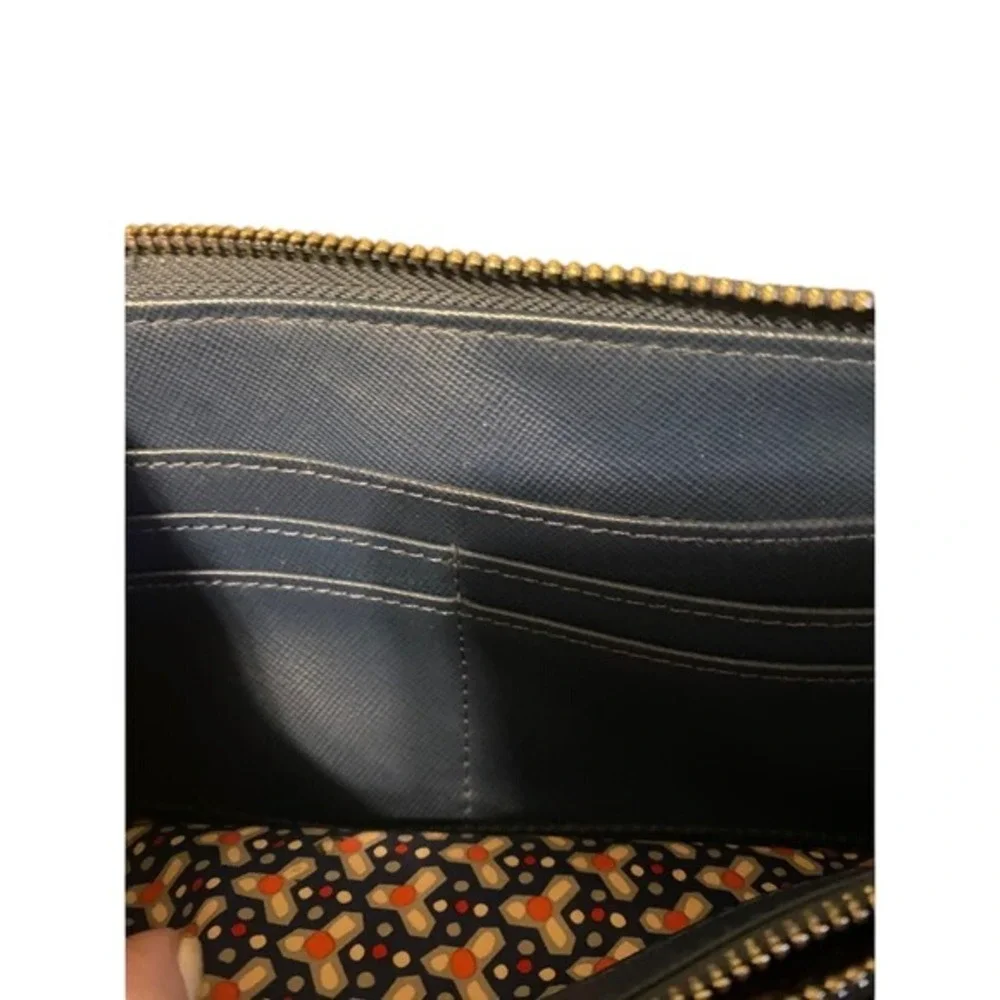 Tory Burch Navy Blue Saffiano Leather Zip Around Continental Wallet